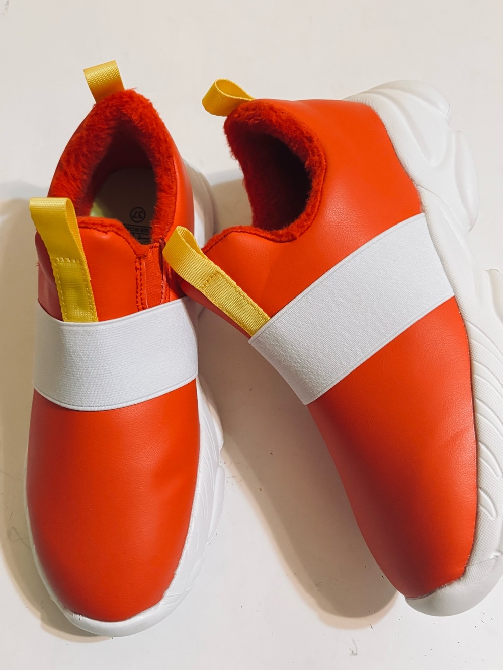 Women Orange Slip-On Sneakers with White Strap